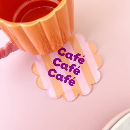 Sous-verre café rayé rétro avec inscription Café Café Café en plexiglas coloré