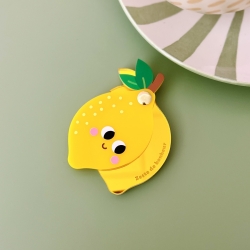 Miroir de poche citron kawaii jaune avec message zeste de bonheur