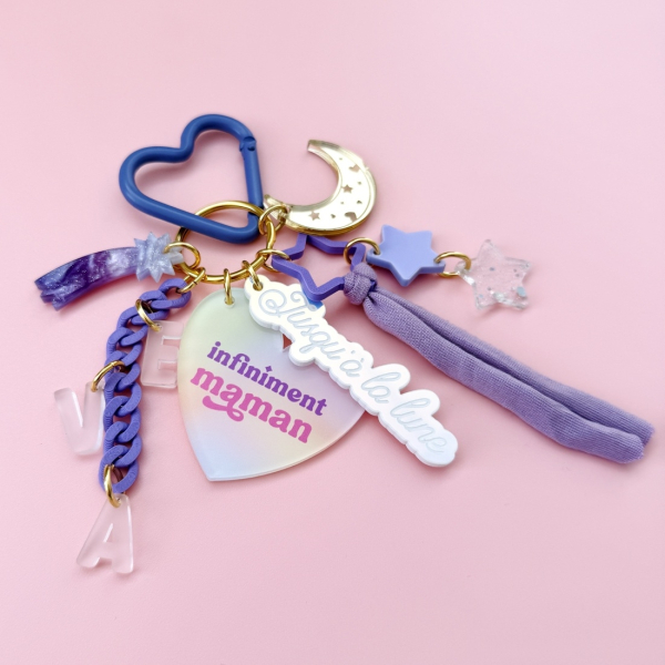 Porte-clés grigri Infiniment maman personnalisé avec initiales enfants