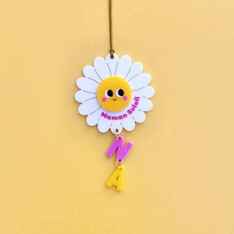 Bijou de r&eacute;troviseur Maman soleil personnalis&eacute; avec initiales enfants