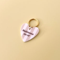 Porte-clé coeur Maîtresse en or, Cadeau fin d’année scolaire