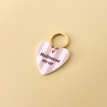 Porte-clé coeur Maîtresse en or, Cadeau fin d’année scolaire