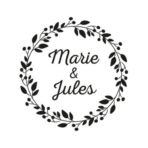 Tampon personnalisé mariage champêtre couronne de fleurs
