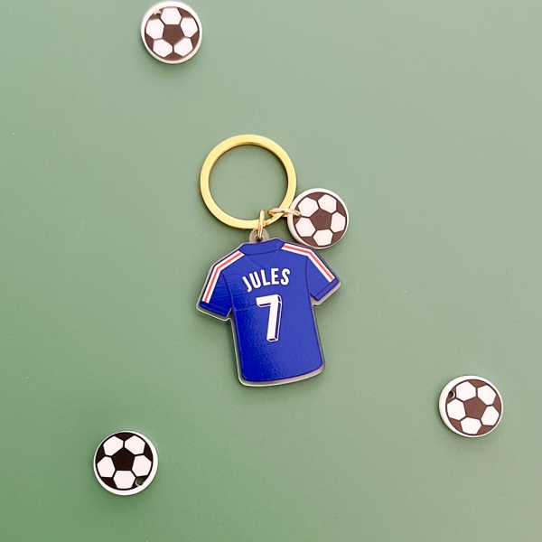 Porte-clés maillot de foot personnalisé prénom et numéro, cadeau fan de foot