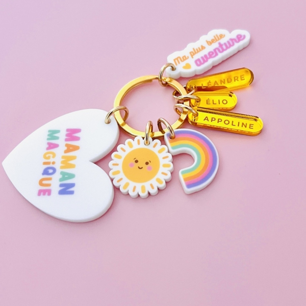 Porte-clef coeur à breloques personnalisées, cadeau Fête des mères