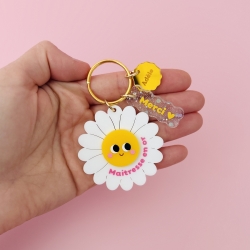 Porte-clés marguerite personnalisé pour maîtresse