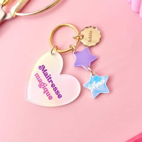Porte-clé coeur personnalisé Aurore - Cadeau Maîtresse, Atsem ou Nounou