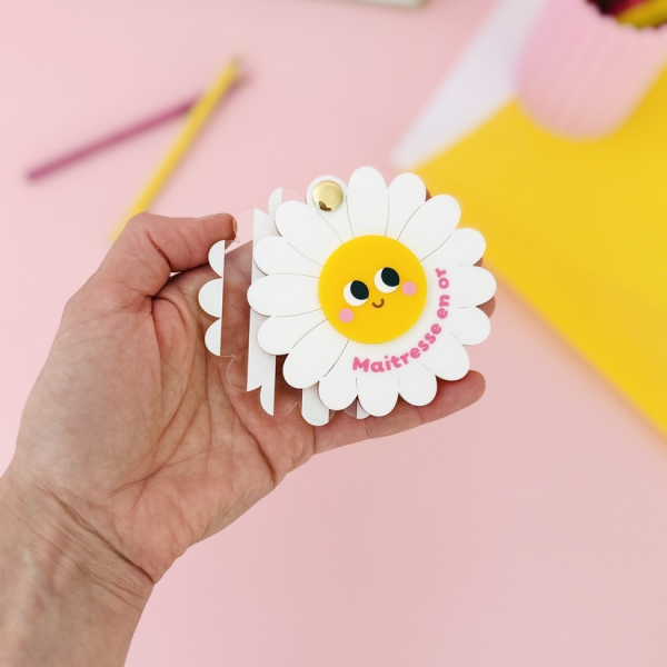 Miroir de poche fleur jaune et blanche avec personnalisation