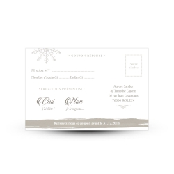 Carte réponse RSVP avec emplacement timbre mariage hivernal