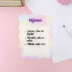 Mémo aimanté effaçable en plexiglas pastel pour noter une liste de courses