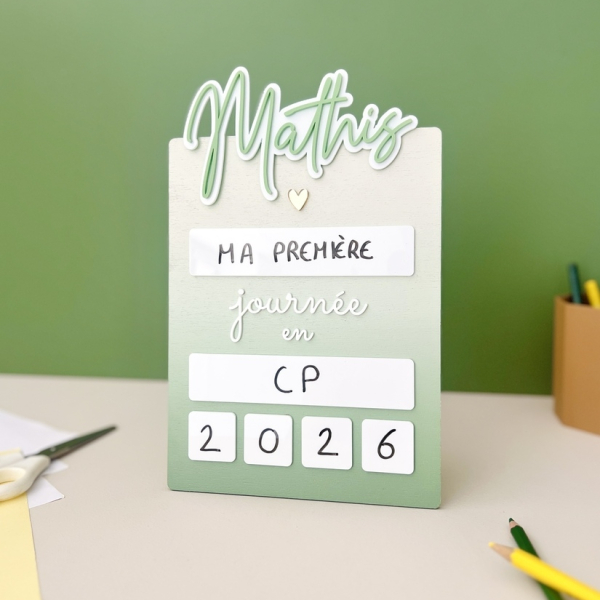 Pancarte rentrée scolaire effaçable dégradé vert, souvenir enfant