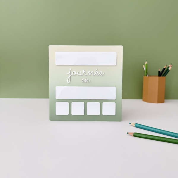 Pancarte rentrée scolaire dégradé vert, photo souvenir enfant