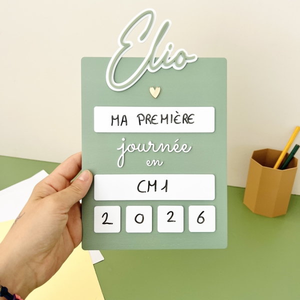 Pancarte rentrée scolaire effaçable colorée verte à personnaliser