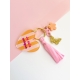 Porte-clés cœur rayé Je suis unique pour cartable enfant