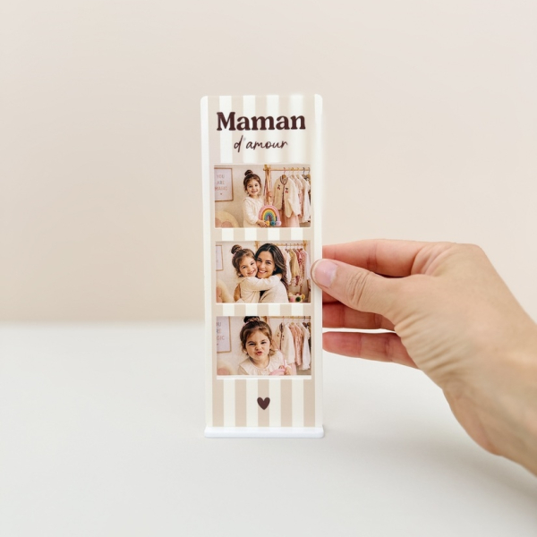 Cadre photo photomaton rayures beige, cadeau pour une maman