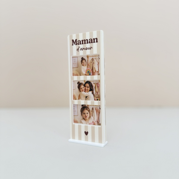 Cadre photo photomaton rayures beige, cadeau pour une maman