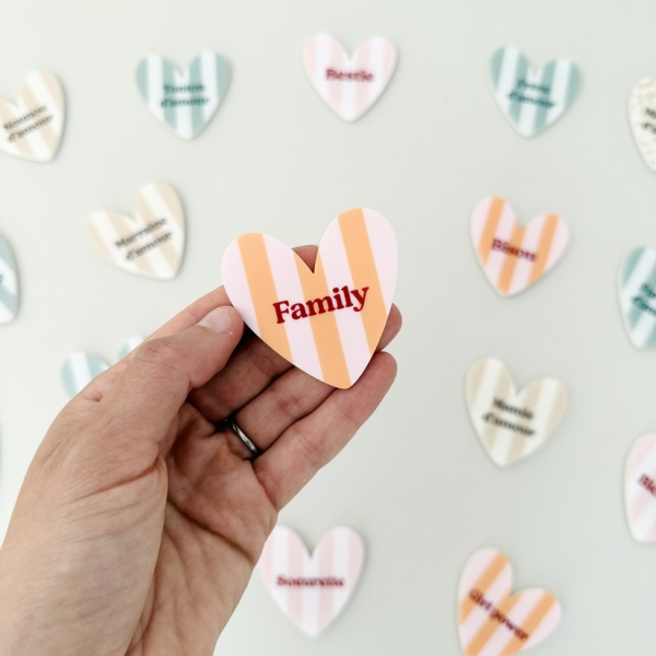 Magnet coeur message Family rayures rose orange