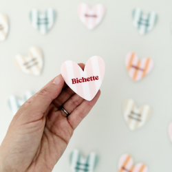 Magnet coeur Bichette d'amour rayures roses