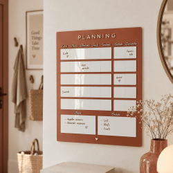 Planning mensuel mural en bois coloré, planning terracotta