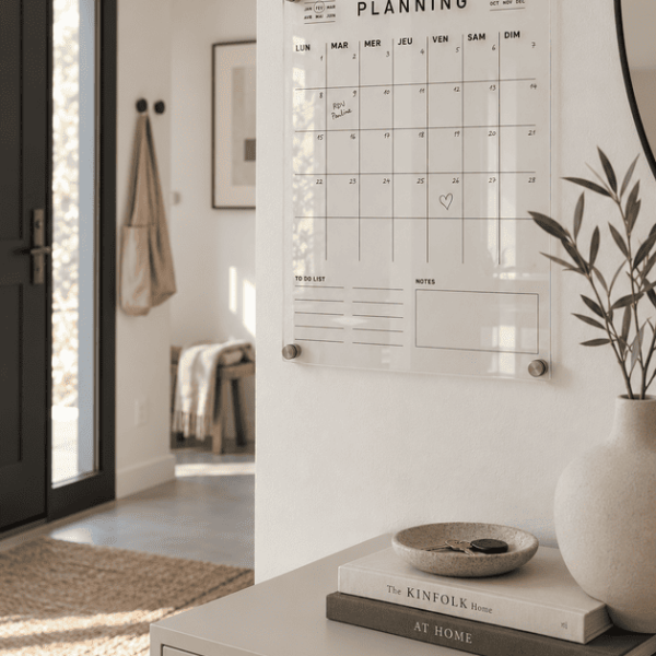 Planning mensuel mural transparent et noir, planning mois minimaliste
