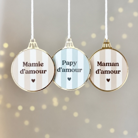 Boule de Noël à rayures, message famille