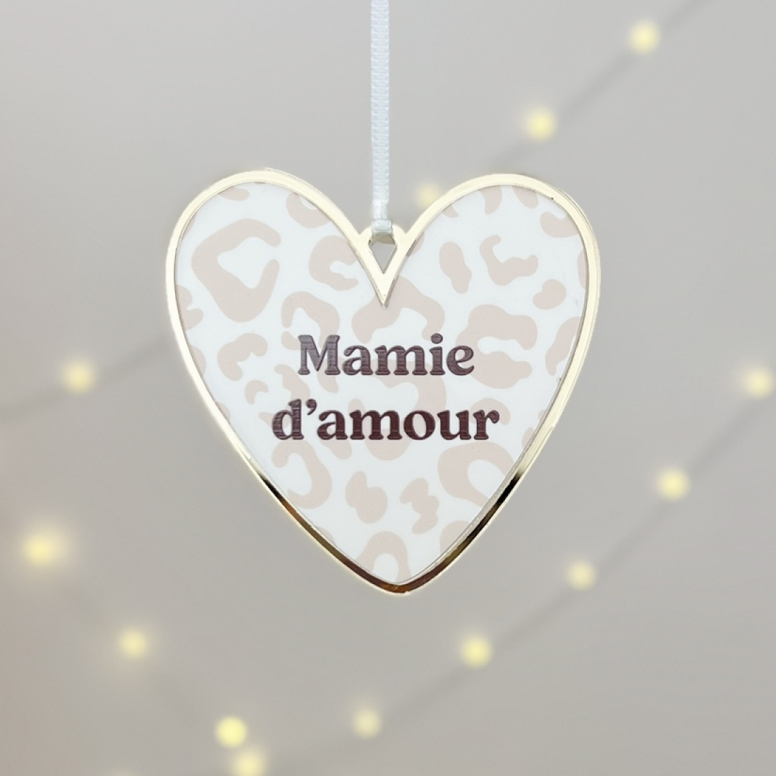 Suspension sapin de Noël coeur motif léopard, cadeau mamie d'amour