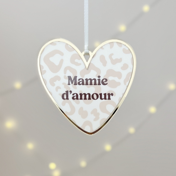 Suspension sapin de Noël coeur motif léopard, cadeau mamie d'amour