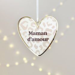 Suspension sapin de Noël coeur motif léopard, cadeau maman d'amour