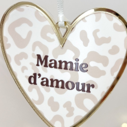Décoration Boule de Noël coeur léopard Mamie d'amour