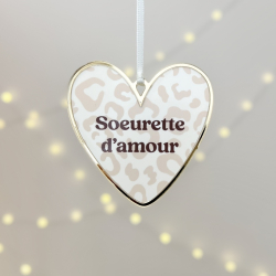 Boule de Noël Coeur léopard, cadeau soeurette d'amour