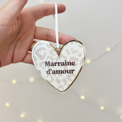 Boule de Noël Coeur léopard, cadeau marraine d'amour