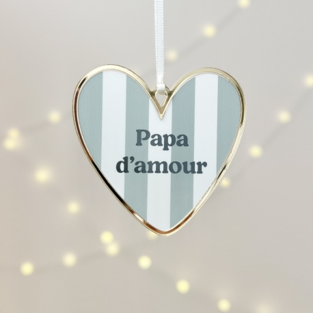 Boule de Noël originale, Coeur à rayures vertes papa d'amour
