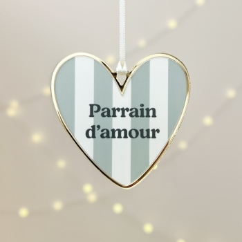 Suspension de sapin de Noël Coeur à rayures, cadeau parrain