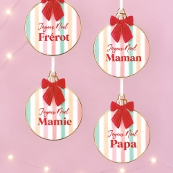 Boule de Noël ronde Arlequin - Cadeau famille