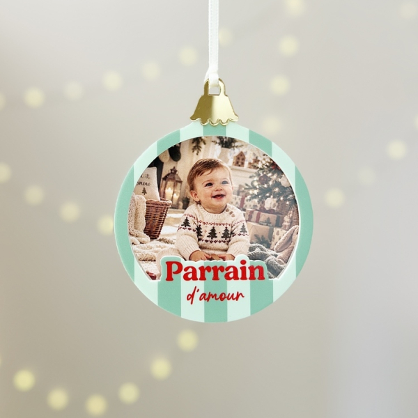 Décoration sapin de Noël photo, boule de Noël personnalisée Parrain