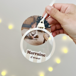 Décoration sapin de Noël photo, boule de Noël personnalisée Marraine