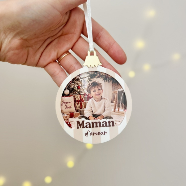 Boule de Noël personnalisée avec photo, cadeau maman