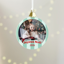 Boule photo Joyeux Noël 2026 Lovely Family avec portrait d’une petite fille