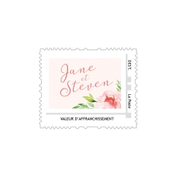 Fichier timbre poste mariage personnalisé, collection pivoine aquarelle