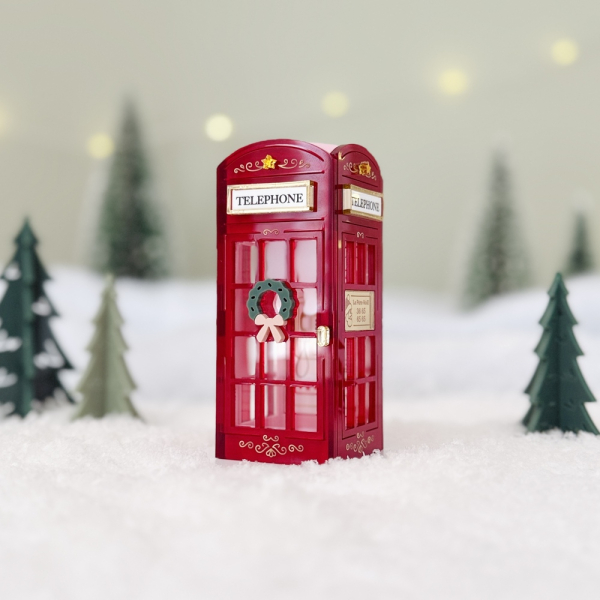 Cabine téléphonique de Noël pour village miniature