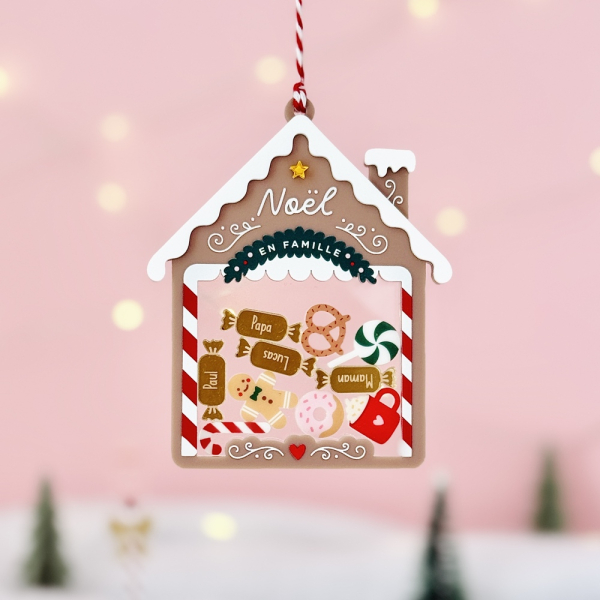 Boule de Noël à personnaliser pour la famille, Maison pain d'épices