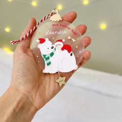 Boule de Noël enfant et ours personnalisée au prénom
