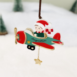 Boule de Noël enfant personnalisée en plexiglas avec avion et étoile