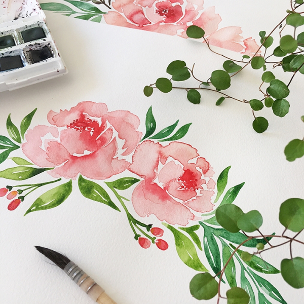 Illustration à l'aquarelle de pivoines Print Your Love