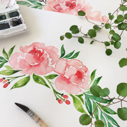 Illustration à l'aquarelle de pivoines Print Your Love