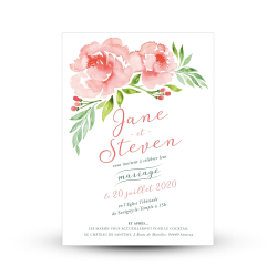 Faire-part mariage tendance et poétique Pivoine peinture à l'aquarelle