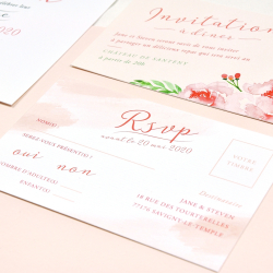Carte RSVP mariage Pivoine à l'aquarelle
