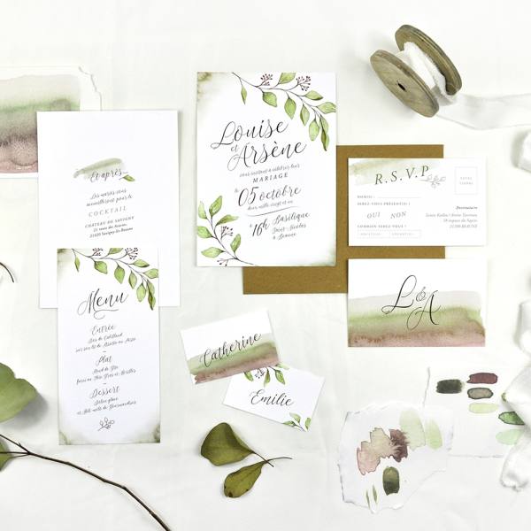 Faire-part végétal à l'aquarelle Eucalyptus