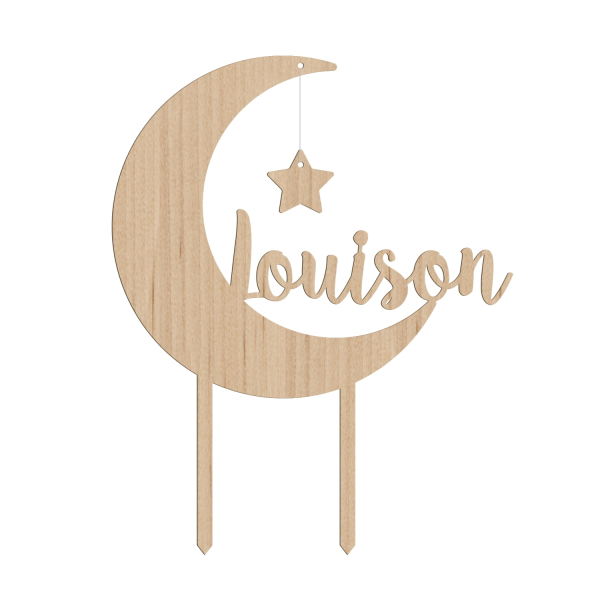 Caketopper anniversaire lune personnalisé bois et plexiglas miroir