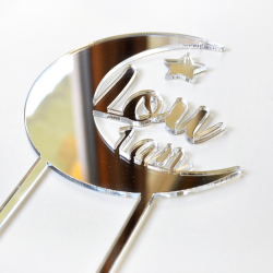 Topper personnalisé plexiglas miroir argent anniversaire lune galaxie